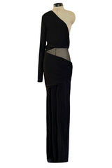Spectacular Early 2000s John Anthony Couture Black Jersey & Mesh One Sleeve Dress