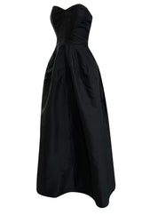 1950s Bonwit Teller Strapless Black Silk Dress w White Edging & Full Skirt
