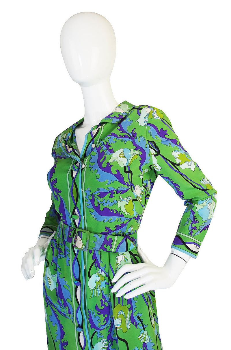 1960s Green Silk Print Emilio Pucci Dress
