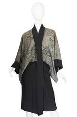 1950s Scenery Print & Black Silk Kimono