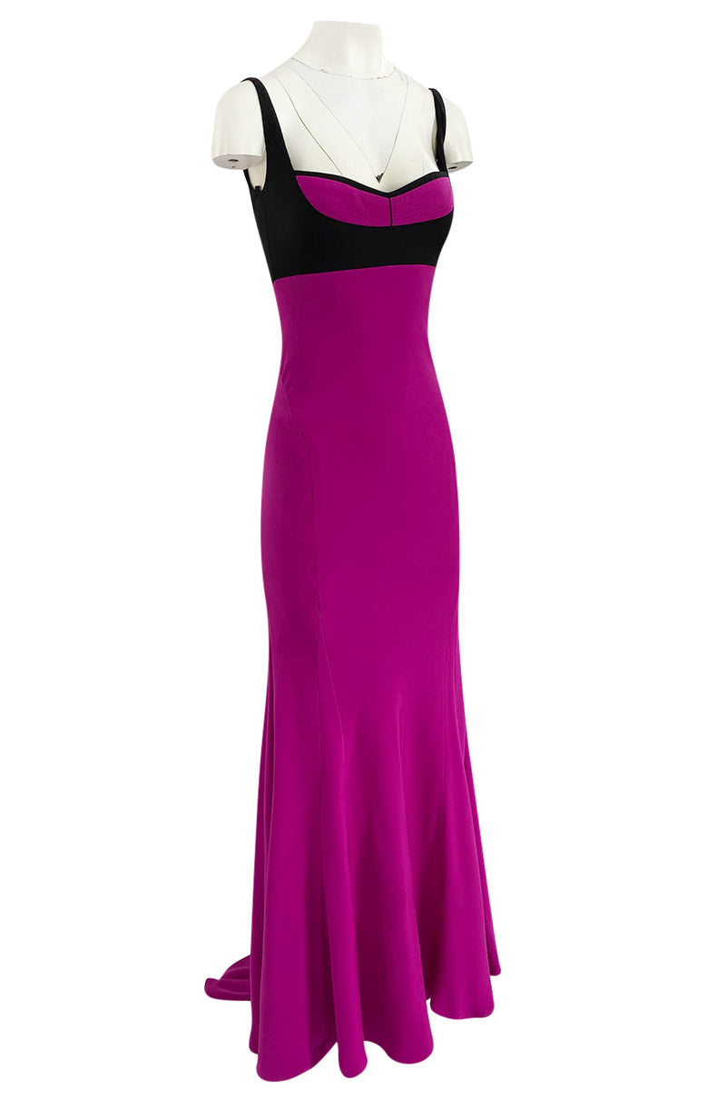 Bespoke 2012 Narciso Rodriguez Couture Graphic Pink & Black Silk Dress w Trained Back