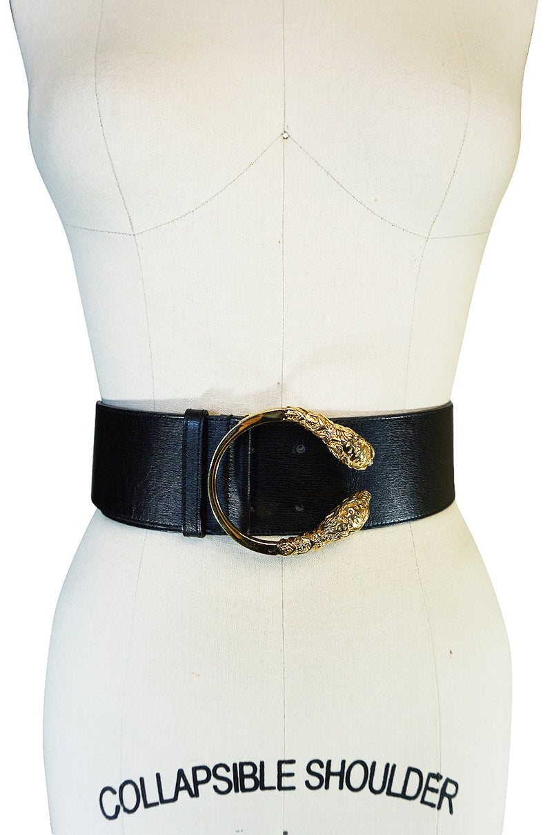 Tom Ford for Gucci Black Leather Gold Tiger Head Belt