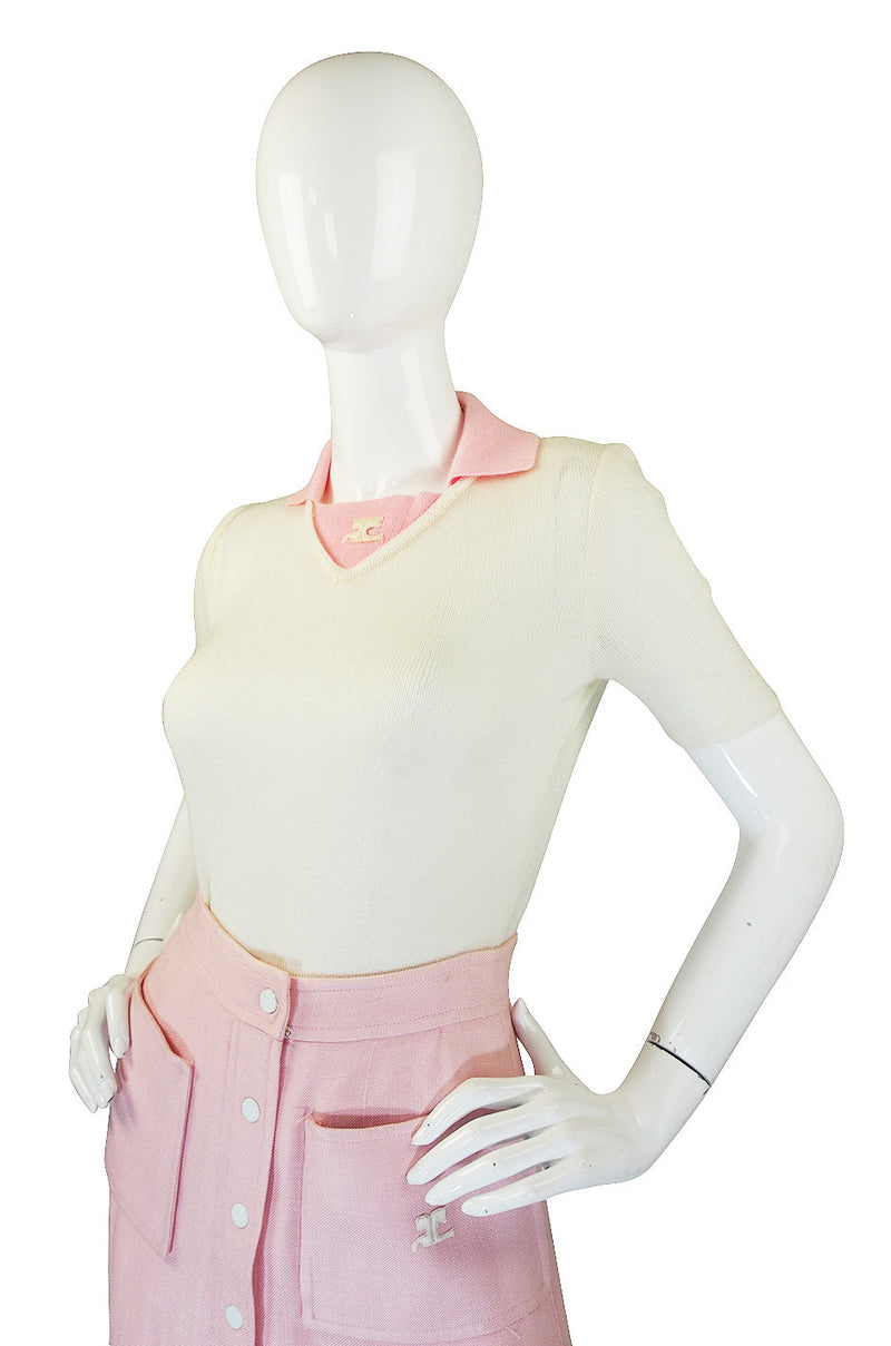 1960s Numbered Courreges Pink Skirt & Sweater Set
