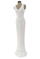 Mid 2000s Azzedine Alaia Supermodel Length White Knit w Nude Underlay Illusion Dress