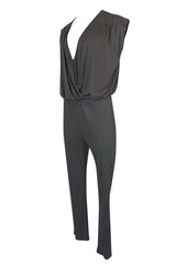 S/S 2009 Halston Grey Jersey Plunge Front and Back Jumpsuit