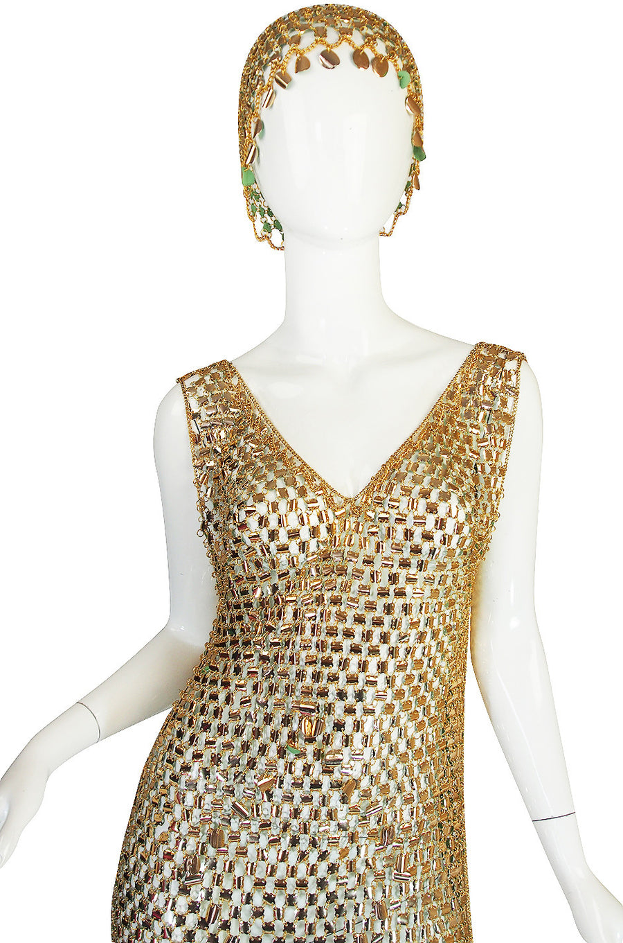 Rare 1970s Paco Rabanne Chain Mail Dress & Headpiece Shrimpton Couture Rare 1970s Paco Rabanne Chain Mail Dress & Headpiece Shrimpton Couture