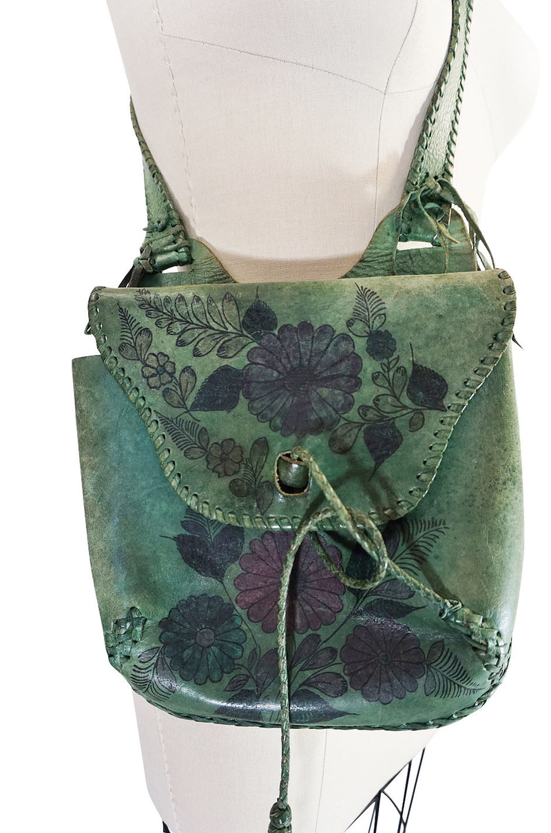 Rare 1960s Deep Green Hand Painted Char Messenger Bag