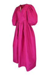 1980s Pauline Trigere Balloon Sleeve Pink Silk Taffeta Dress