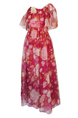 1960s Jean Louis Demi-Couture Silk Chiffon Dress w Caped Bodice