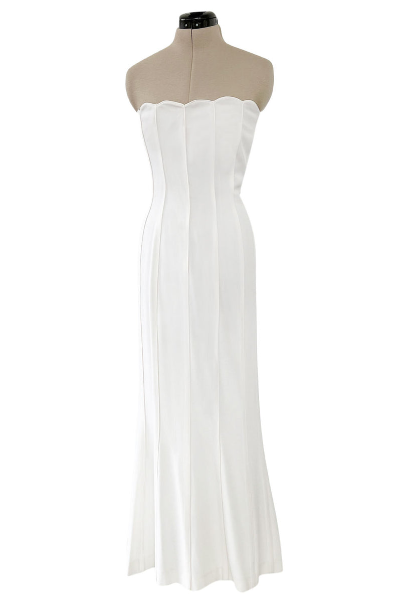 Instantly Recognizable Spring 1992 Valentino Strapless All White Vertical Paneled Dress