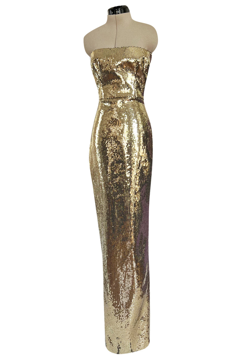 Resort 2020 Alex Perry Supermodel Long Strapelss Gold Sequin 'Howard' Dress