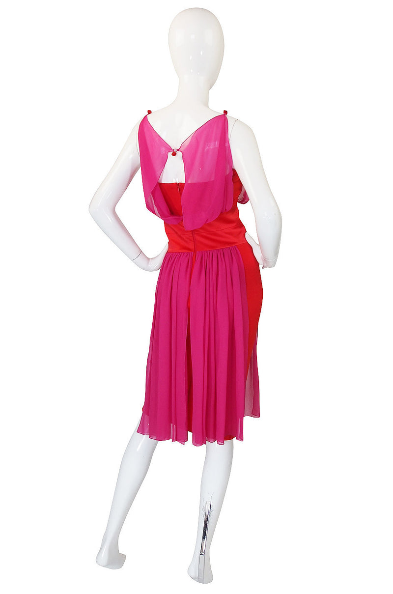 1980s Red & Pink Gianfranco Ferre Silk Dress