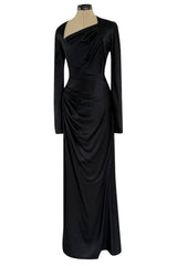 Chic Fall 2009 Christian Dior by John Galliano Black Silk Satin Dress w Asymmetrical Neckline