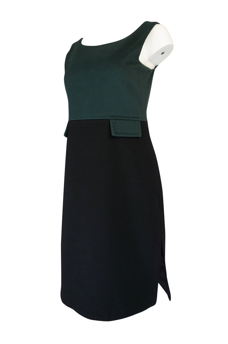 Rare c1961-63 Mary Quant Mod Green & Black Mini Dress