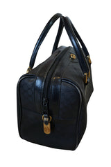 1970s Gucci Black Mini Duffel Canvas & Leather Logo Bag