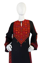 1960s Bright Rudy Thread Hand Embroidered Black Caftan