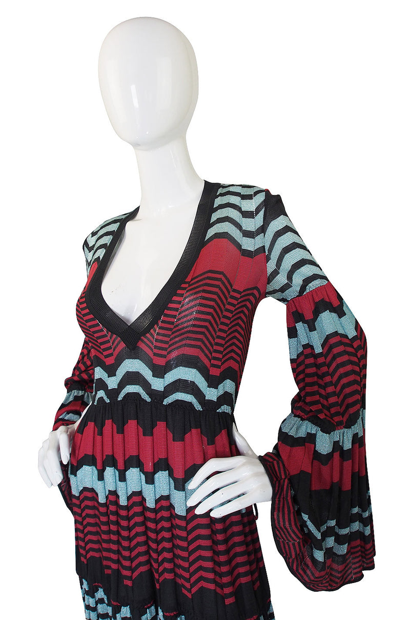 1990s Metallic Knit Missoni Dress with Flare Sleeves