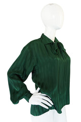 1970s Yves Saint Laurent Green Silk Stripe on Stripe Top