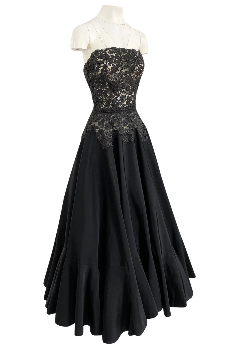 Rare c.1947 Nina Ricci Early Haute Couture Strapless Black Lace & Silk Shrimpton Couture Rare c.1947 Nina Ricci Early Haute Couture Strapless Black Lace & Silk Shrimpton Couture