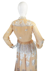 1960s Silk and Silver Thread Oscar de la Renta Dress