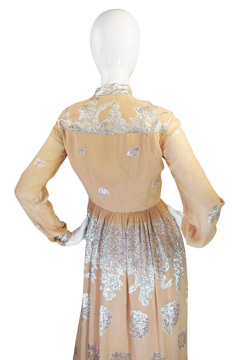 1960s Silk and Silver Thread Oscar de la Renta Dress