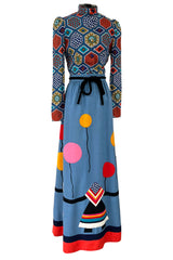 Rare Early 1970s Malcolm Starr by Youssef Rizkallah Felt Folk Art Dress w Quilted Top