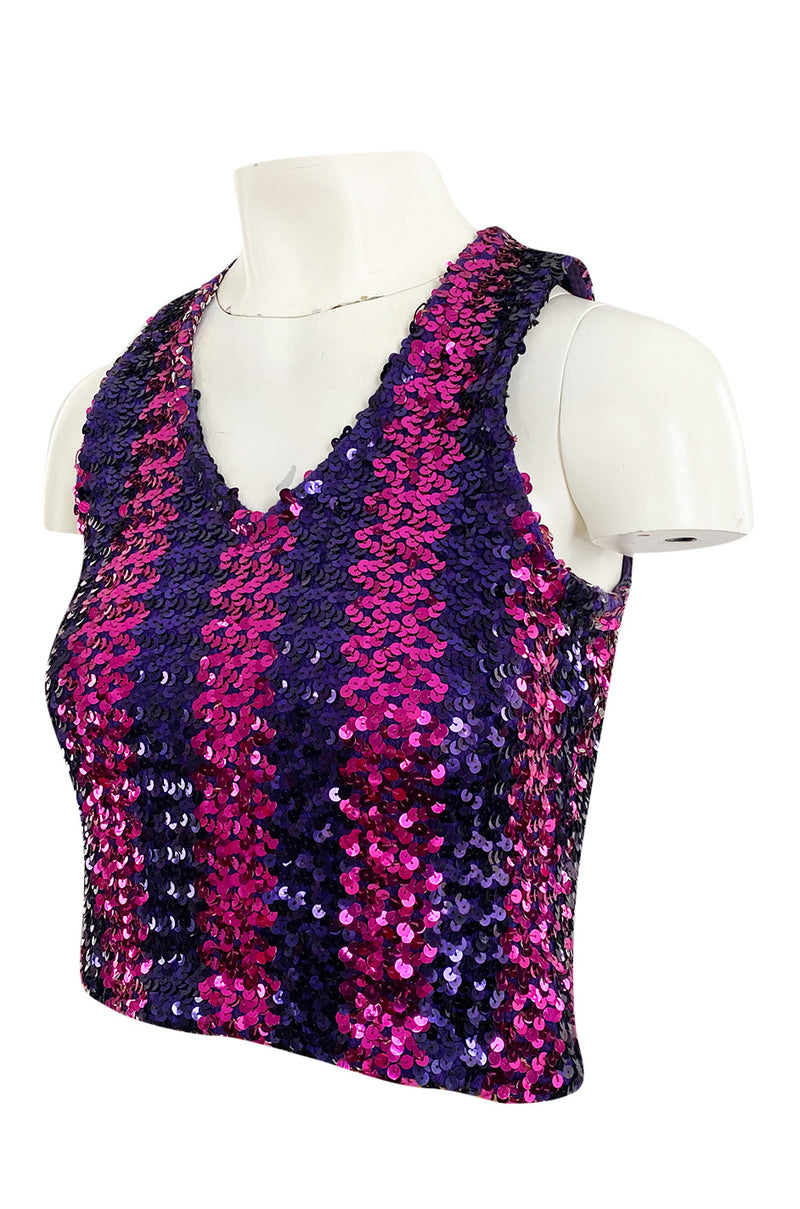 Fabulous 1973 Biba Purple and Pink Sequin Knit Jumper Pull-over Vest Top