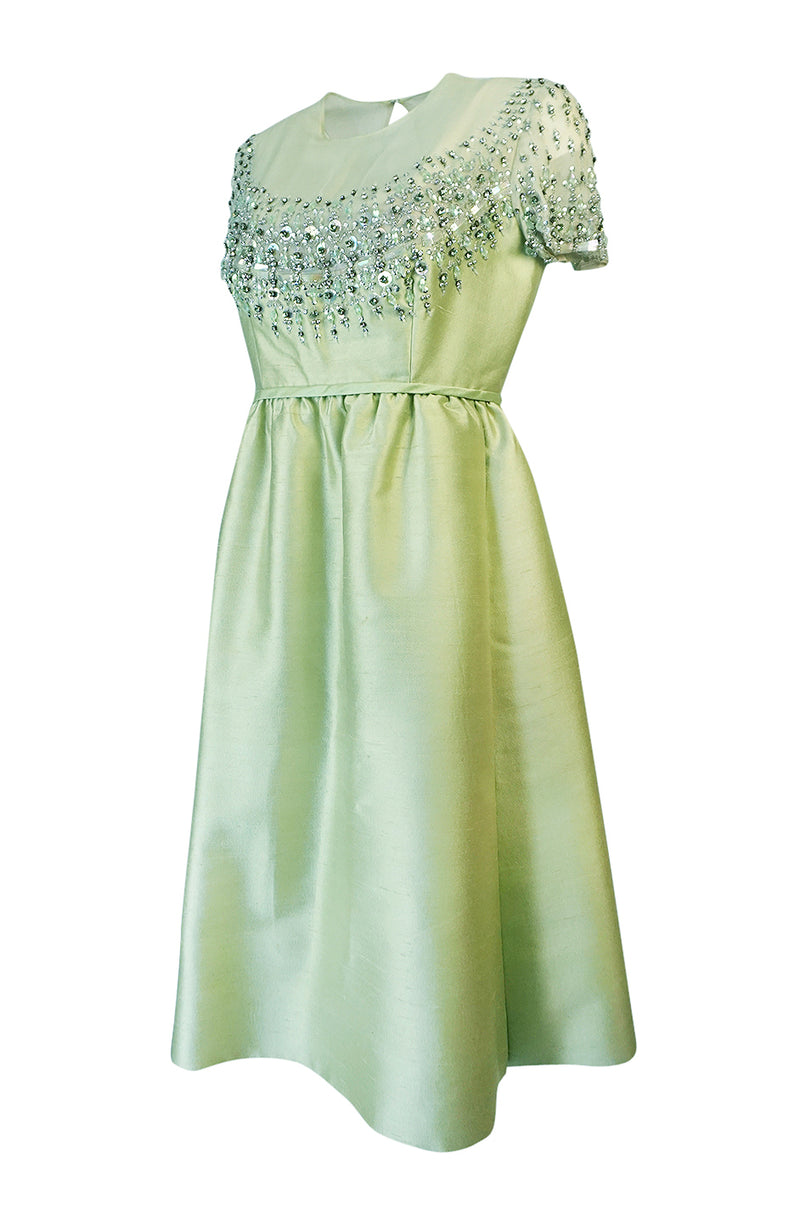 *NEW PRICE DROP* 1960s Malcolm Starr Silk, Sequin, Beads & Crystal Embellished Dress