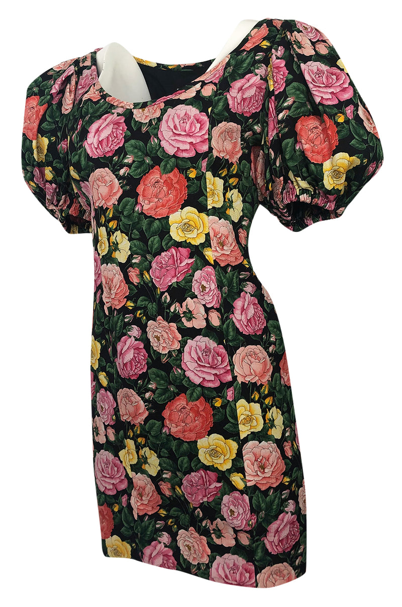 Spring 1992 Yves Saint Laurent Ad Campaign Pouf Sleeve Silk Floral Dress