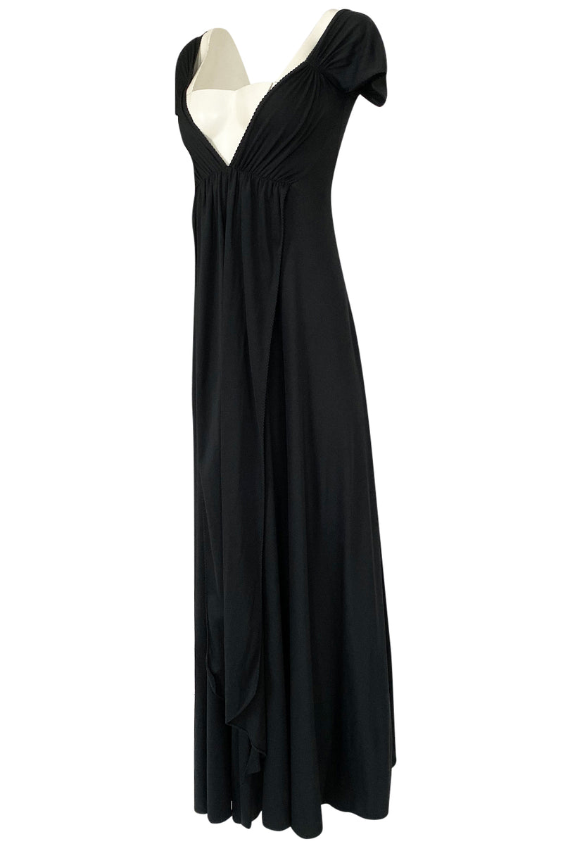 c.1971 John Kloss Deep Front Plunge Black Jersey Lingerie Dress