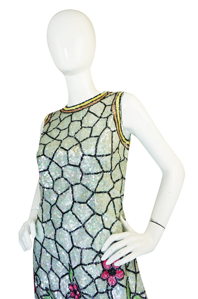 1960s Fully Sequinned Floral Stain Glass Window Dress