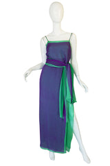 1970s Pauline Trigere Purple & Green Silk Chiffon Set