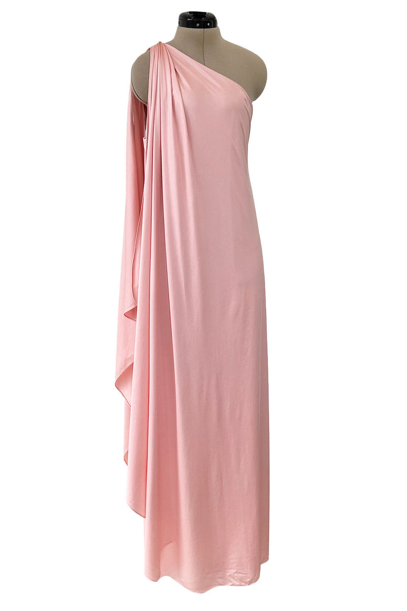 Prettiest 1978 Halston Pale Pink Pastel Nylon Jersey One Shoulder Drap Shrimpton Couture Prettiest 1978 Halston Pale Pink Pastel Nylon Jersey One Shoulder Drap Shrimpton Couture