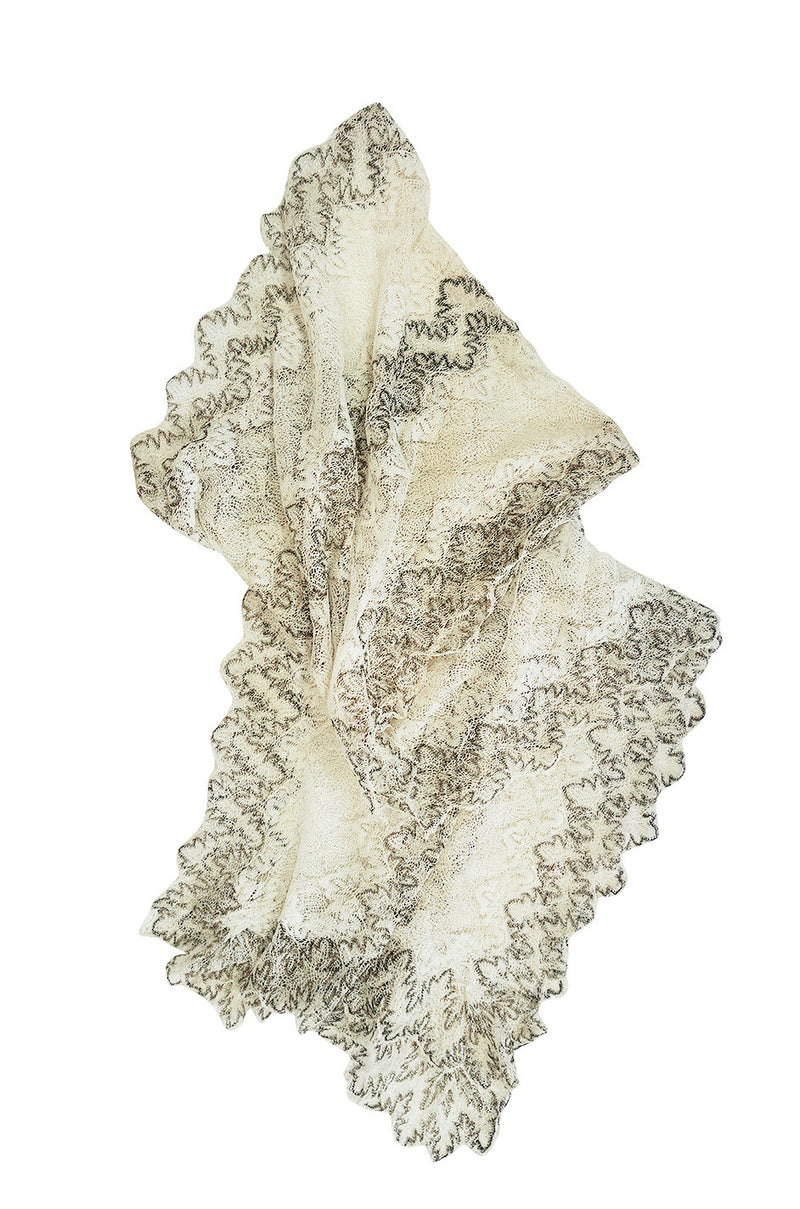 1920s "Cobweb" Cream Lace & Gold Thread Scarf