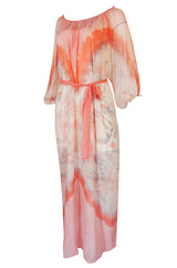 1970s Lillie Rubin Pink & Cream Tie Dye Silk Chiffon Dress