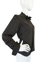 1970s Haute Couture Silk Dot Yves Saint Laurent Top
