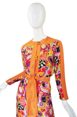 1970s Citrus Silk Print Maxi Dress