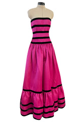 Prettiest Fall 1980 Oscar de la Renta Strapless Pink Silk Matte Satin Dress w Velvet Bows