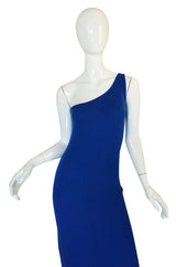 Museum Held 1977 Halston Blue Cashmere One Shoulder Dress