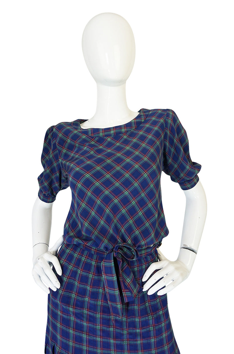 Early 1980s Chanel Silk Drawstring Top & Pleated Skirt Set
