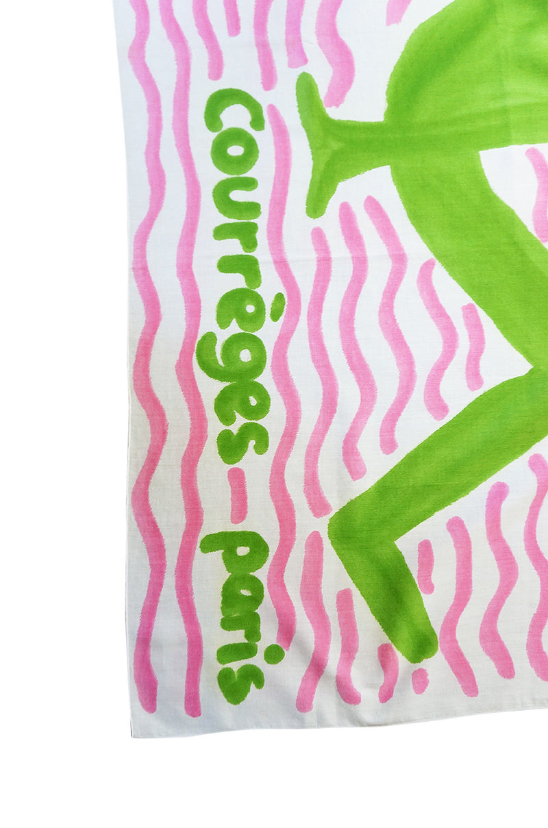 c1970 Hand Painted Print Courreges Cotton Scarf