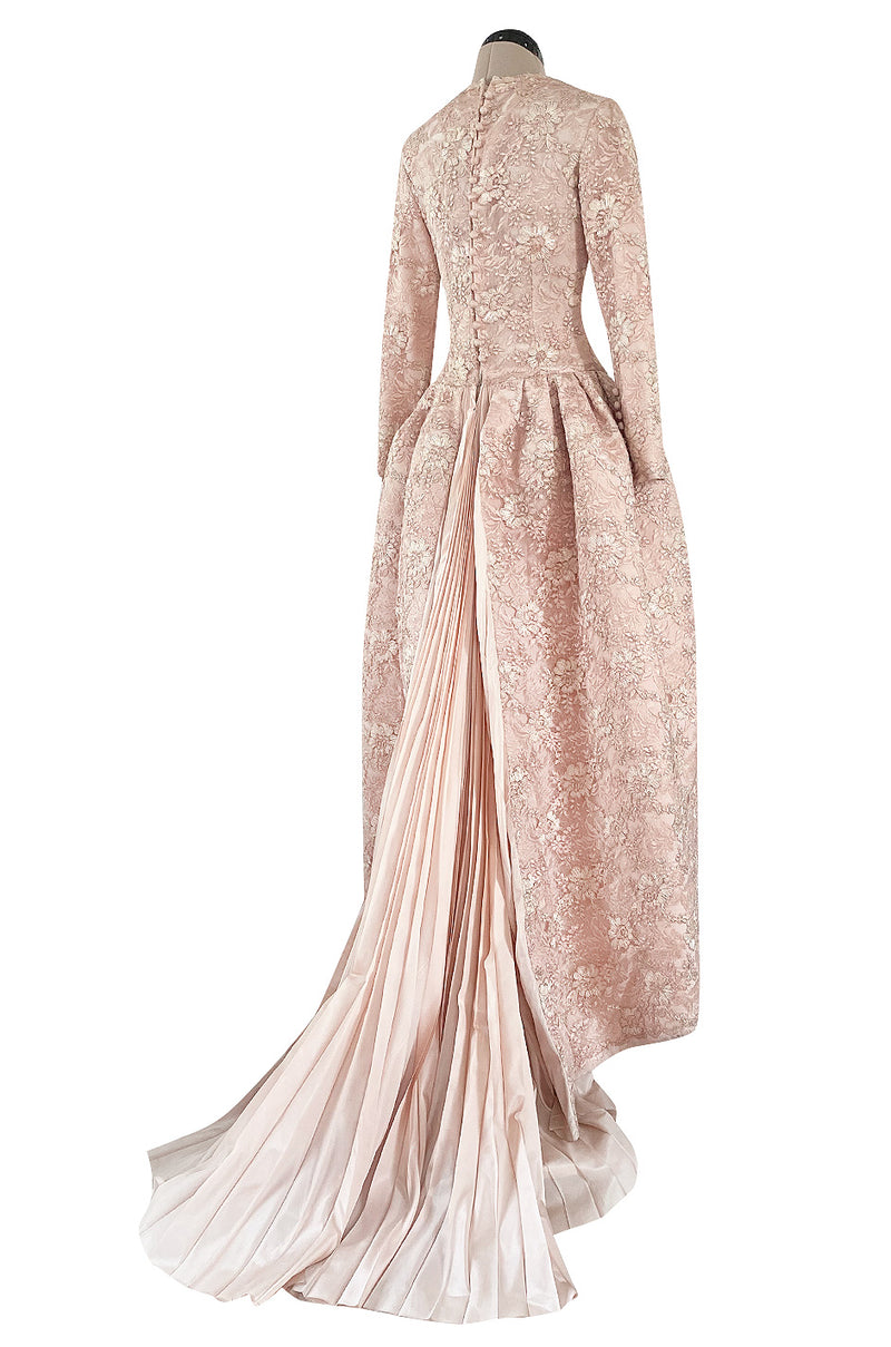 Fall 1994 Nina Ricci Haute Couture Metallic Cord Detailed Lace & Pink Silk Dress