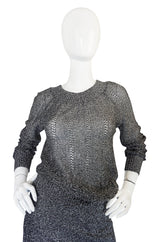 1960s Gunn Trigere Silver Metallic Knit Top & Skirt Set