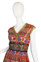 1960s Metallic & Print Malcolm Starr Maxi Dress