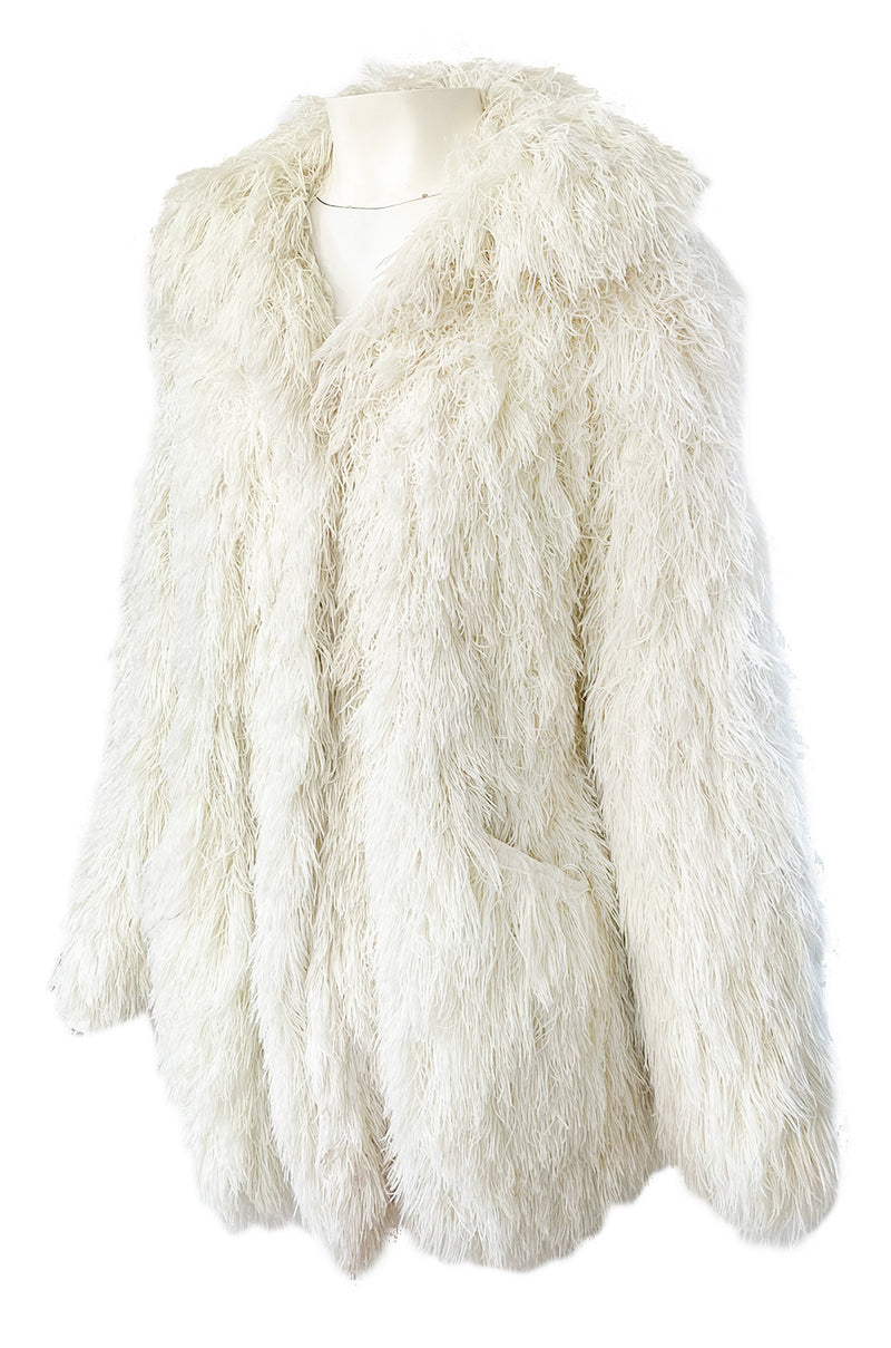 1970s Crissa Cotique France Light Ivory Faux Fur Alternative String Coat Jacket