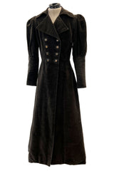 Documented Fall 1970 Yves Saint Laurent Brown Velvet Ultra Fine Corduroy Great Coat