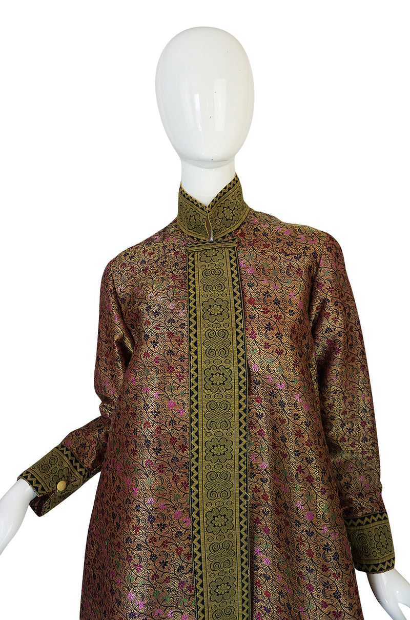 1950s Gold Silk Brocade Coat Made of Antique Persian Silk
