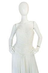 1970s Frank Usher Draped Single Strap White Jersey Dress