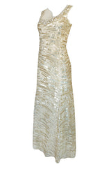 Resort 2008 Oscar de la Renta Runway Muted Gold Paillette & Beaded Dress on Silk Net