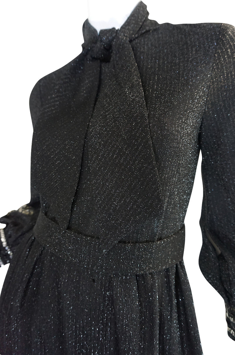 1960s Black and Silver Lurex Knit & Sequin Dress